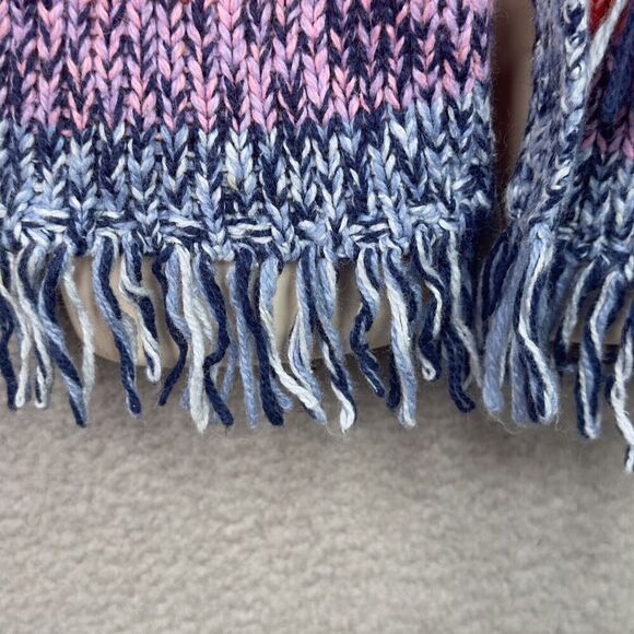 American Girl Girls L Cardigan Sweater Rainbow Stripe Wool Blend Fringe Hooded - Picture 4 of 12